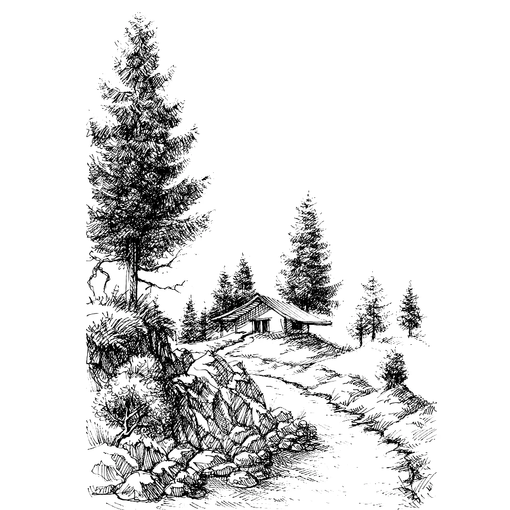 AZSG Pine Trees / Wood House Clear Stamps For DIY Scrapbooking Decorative Card Making Crafts Fun Decoration Supplies 10*15cm | Дом и сад