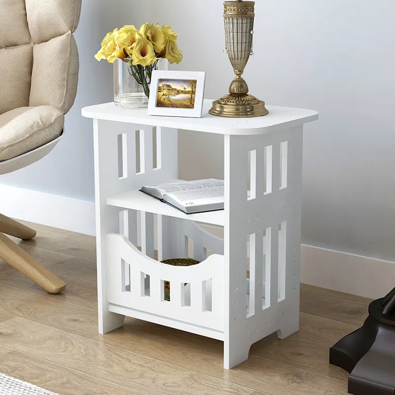 Simple white bedside small table plastic tea coffee table for bedroom
office magazine storage shelf Home Decor cabinet mx3111150