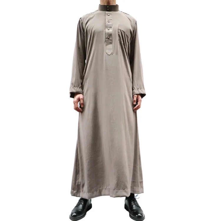 Абайя для взрослых мусульманский человек Исламская одежда jubba thebe Kurta Пакистан арабское вечернее платье традиционный Рамадан с длинным рукавом халаты - Цвет: Gray