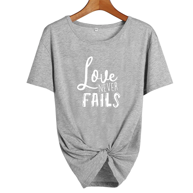 Tumblr Женская Футболка Harajuku с надписью Love Never Fails Blogger Панк футболка Женские топы Эстетическая футболка Poleras De Mujer Moda - Цвет: gray-white