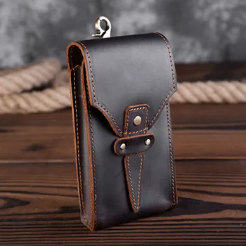 

Genuine Leather Waist Bag Designer Crazy Horse Leather Waist Belt Bag Phone Pouch Fanny Pack Bag Creative Gift