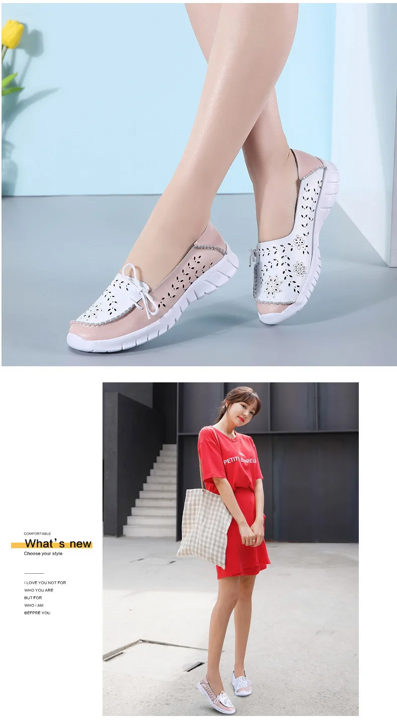 2019 Fashion Women Flats Shoes Genuine Leather Summer Shoes Woman Slip-on Ballerina Flats Mother Boat Shoes moccasins (6)
