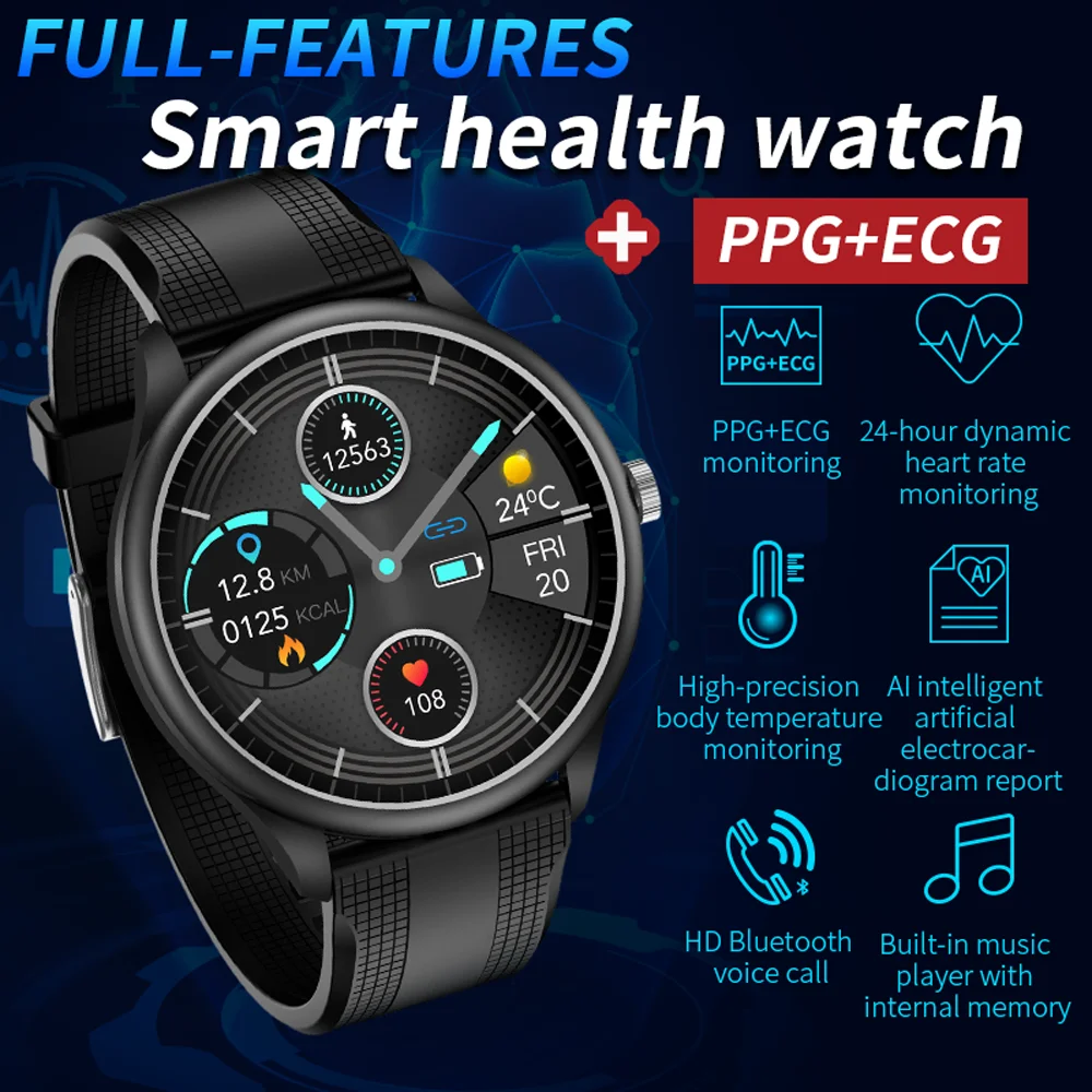 Masculino com Temperatura Suporte para Tws Arterial à Prova Relógio Inteligente Corporal Música Headset Chamada Pressão D'água Ip67 Ppg Ecg - Image 2