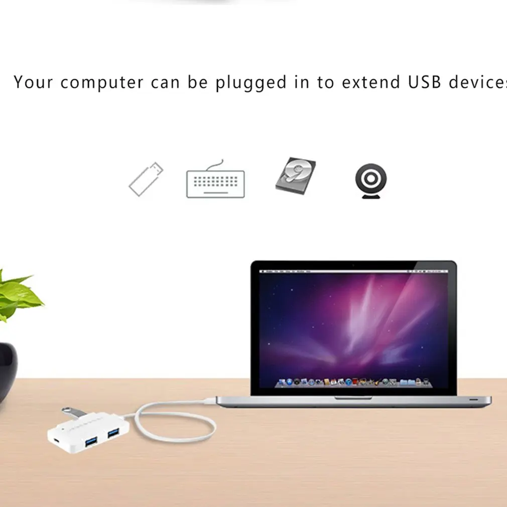 4 порта USB 3,0 Супер Скоростной концентратор питание портативный тонкий Встроенный кабель расширения данных синхронизации зарядки адаптер