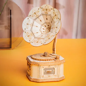 

Table Decoration DIY Craft Children Gifts Self Assembly Phonograph Shape Wooden Model Jigsaw Toy Fashion 3D Effect Adults Teens