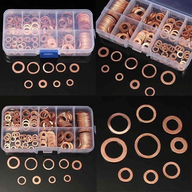 200PCS M5 M14 Copper Washers Copper Gasket Nut & Bolt Sets Fastener
