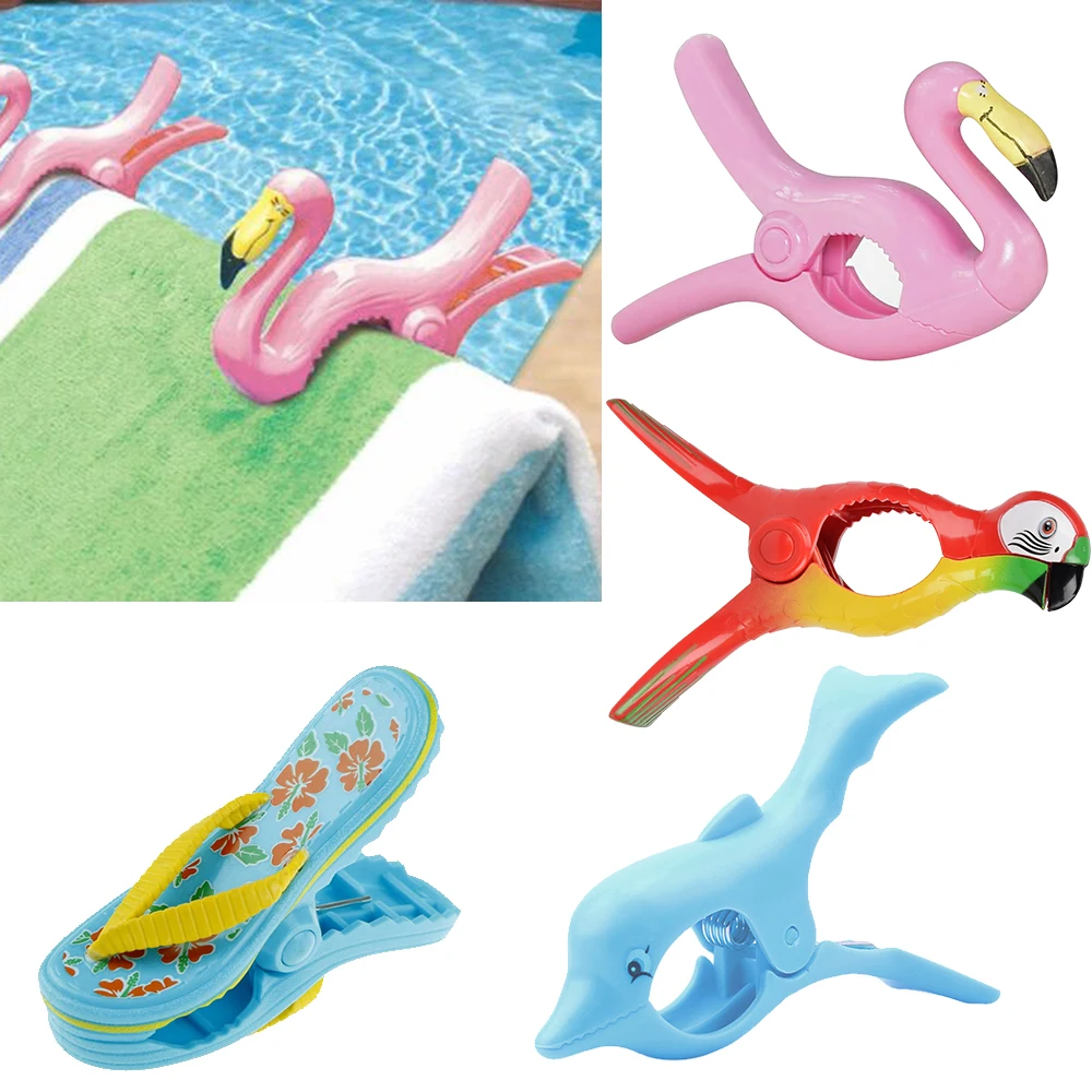 

4PCS Summer Plastic Color Clips Cute Animal Beach Towel Clamp To Prevent The Wind Clamp Clothes Pegs Drying Racks Retaining Clip