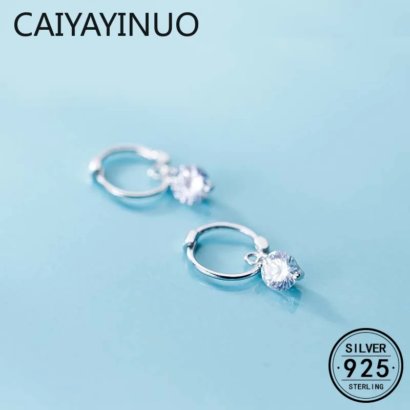 

OL Real S925 Sterling Silver Zircon Pendant Geometric Round Hoop Earrings for Pretty Women Party 2019 Fine Jewelry Gift