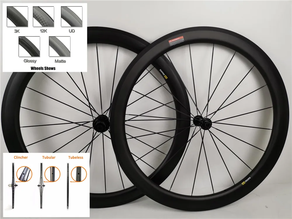 

High quality carbon wheels 700C rims 23/25mm UD 3K 12K surface 38mm 50mm 60mm 88mm Clincher Carbon Fiber Road Wheel set