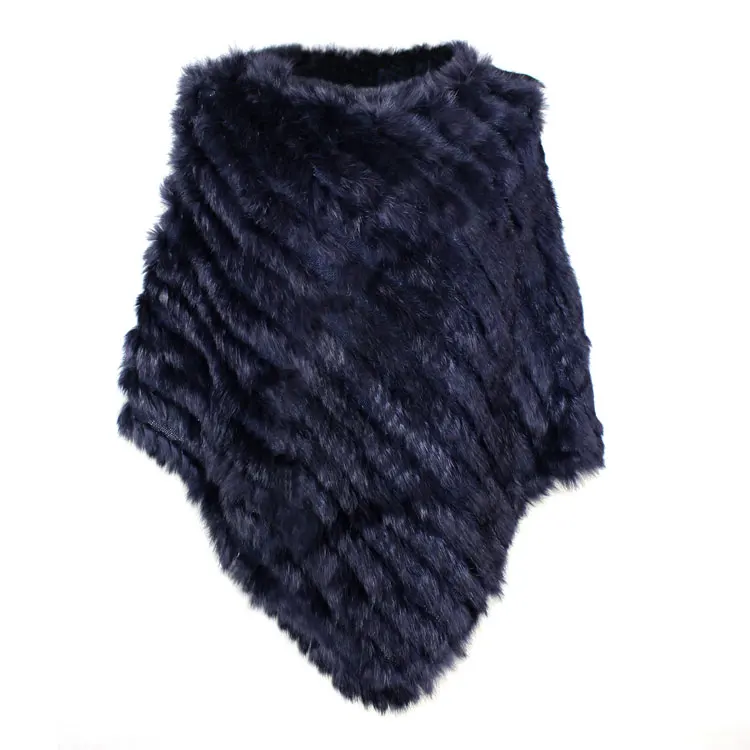 navy blue Женское пальто из натурального кроличьего меха с круглым вырезом без рукавов, маленькое шикарное пончо, накидка с треугольным мехом, Свободное пальто из натурального меха - Цвет: navy blue
