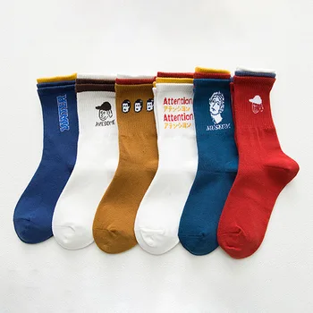 

Funny Cartoon Pattern Korean Style Socks For Men Women Patchwork Color Cotton Casual Long Socks Unisex Breathable Mid Tube Socks