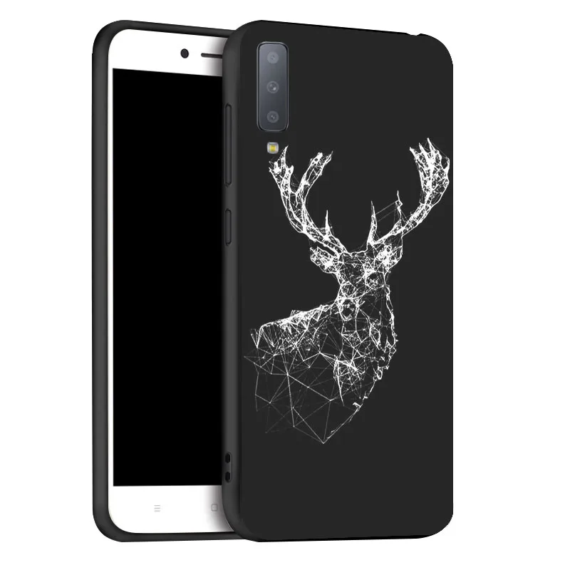 Чехол для Samsung A6 A8 Plus A7 A9 2018 Мягкий силиконовый чехол с 3D рисунком черного цвета на