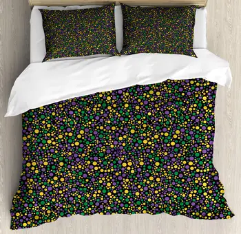 

Polka Dot Duvet Cover Set Colorful Continuous Spots Theme 3 Piece Bedding Set Jade Green Earth Yellow Violet and Charcoal Grey