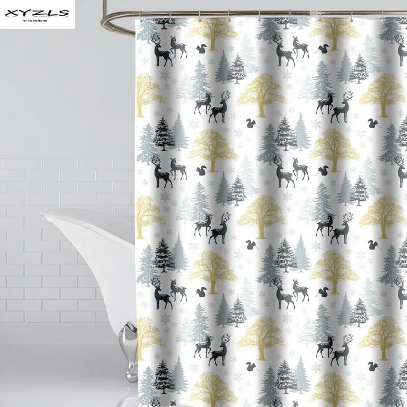 

Polyester Fabric Shower Curtain Printed Waterproof Bath Screens With Hooks Modern Bathroom Curtain Multi-size Curtains For Bath