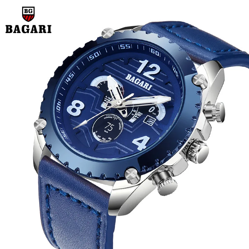 

Bagari-Style Table Men Genuine Leather Quartz Watch Wristwatch Watrproof Watch