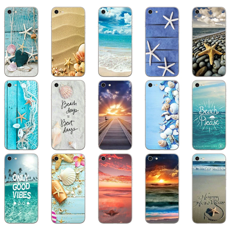 74DD Summer Beach Relax Starfish Ocean Sky Sun Soft Silicone Cover Case for iphone 5 5s se 6 6s 8 plus 7 Plus X XS SR MAX case | Мобильные