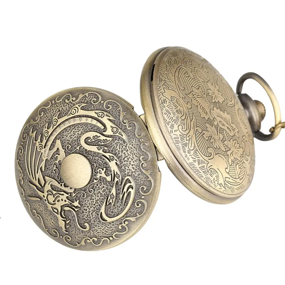 Steampunk China Dragon Pocket Watch Fire Quartz Fob Clock Retro Style Gifts Women Pendant Watches Necklace 3