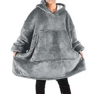 

Winter Women Oversized Fleece Outwear Thick Warm Hoodies blanket Sweatshirt Big Pocket Long Sleeve Pullovers Women and man Coat