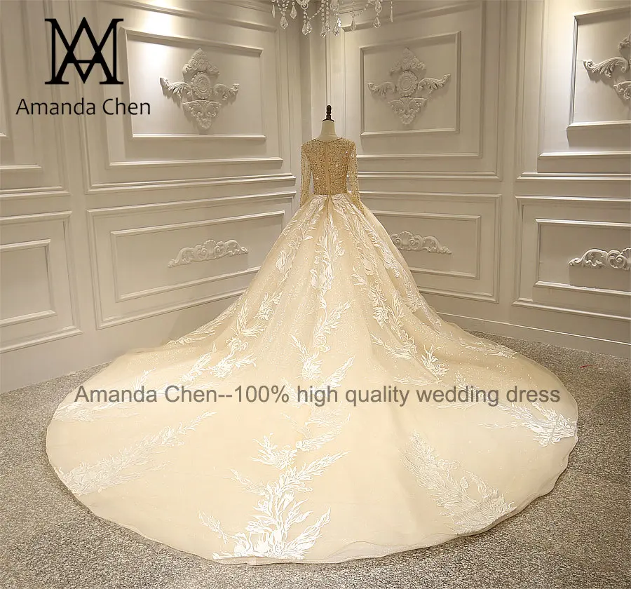 Vestido de novia sencillo платье с длинными рукавами и кружевной аппликацией, украшенное бисером, сексуальное свадебное платье