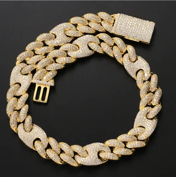 

Big Heavy HIP Hop Bling Iced Out Solid Coffee Bean Cuban Curb Miami Link Chain 20mm CZ Choker Necklace for Men Rapper Jewelry