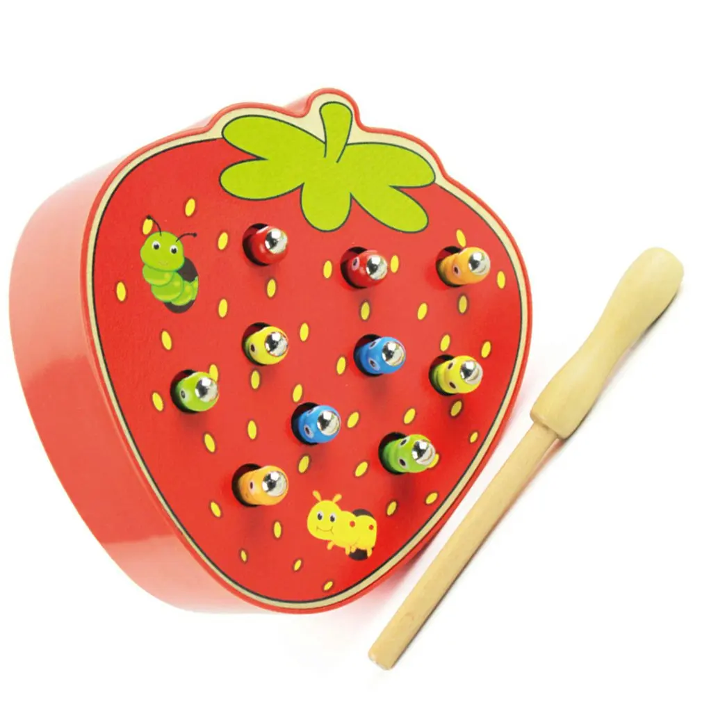 3D Puzzle Baby Wooden Toys Early Childhood Educational Toys Catch Worm Game Color Cognitive Strawberry Apple Grasping Ability