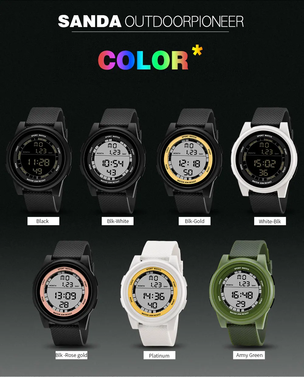 Nieuwe SANDA Super Slanke Digitale Horloge Mannen Waterdichte 3ATM mannen Horloges Ultra Dunne Militaire Sport Horloge