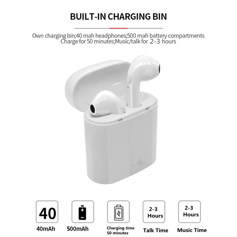I7s tws, беспроводные bluetooth наушники, гарнитура с ушным крюком, с зарядным устройством, наушники для iPhone, Xiaomi, huawei