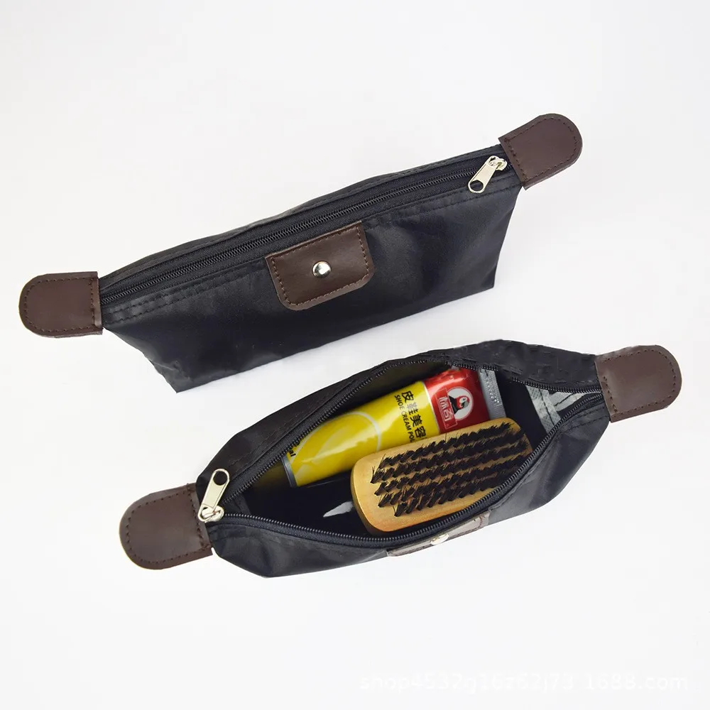 Carriable Shoe Care Set(Square Bag X1,Paste Colorless Shoe Polish X1,Oval Pp Wire Brush X1,Plastic Shoehorn X1, Shoe Cloth X1