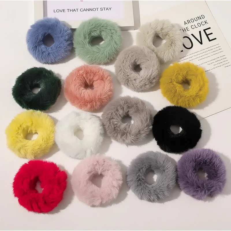 

New Soft Faux Rabbit Fur Soft Elastic Hair Bands Women Girls Cute Scrunchie Ponytail Holder Rubber Band Fashion Hair Accessories