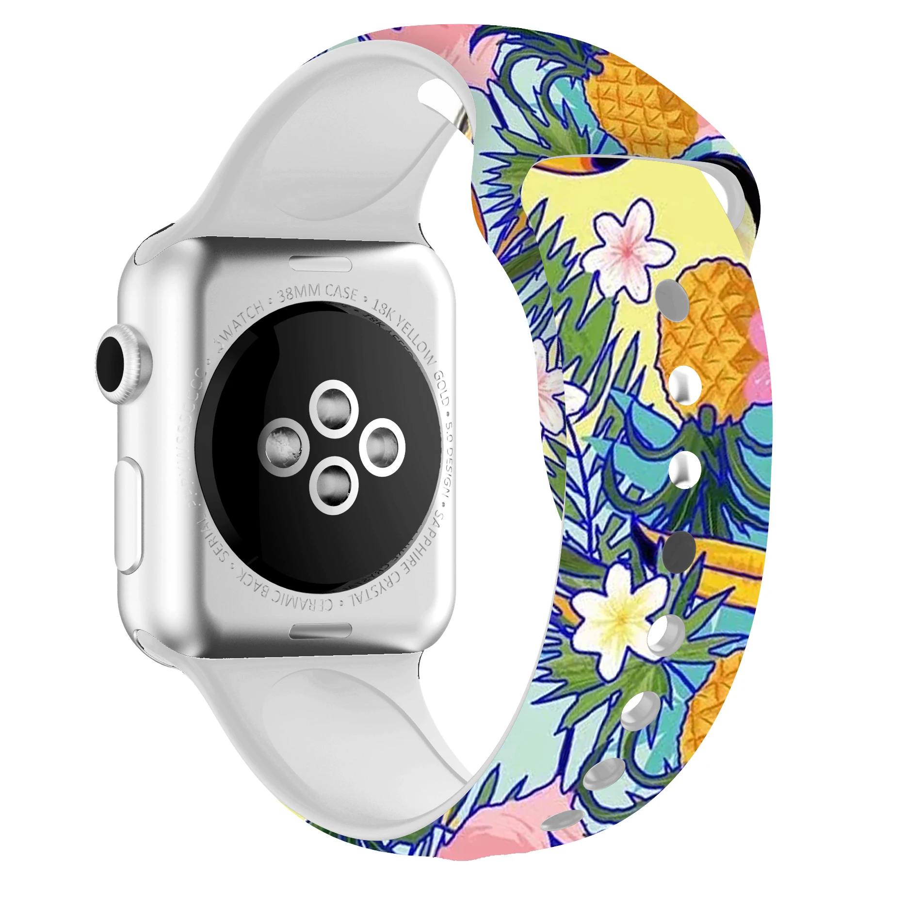 Ремешок с красочным узором для Apple Watch 42 мм 38 мм мягкий силиконовый спортивный сменный ремешок для Apple Watch Band 5 4 40 мм 44 мм - Цвет ремешка: Flamingo