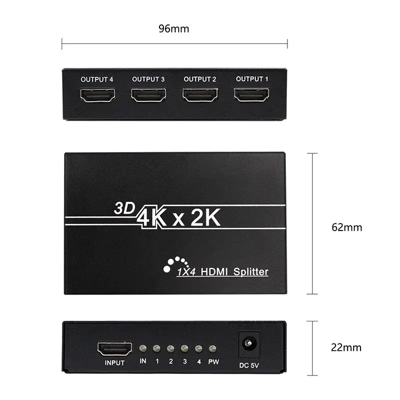 1x4 повторитель усилитель 1080P 3D концентратор 1 в 4 из прочного HD 4K 4 порта HDMI сплиттер