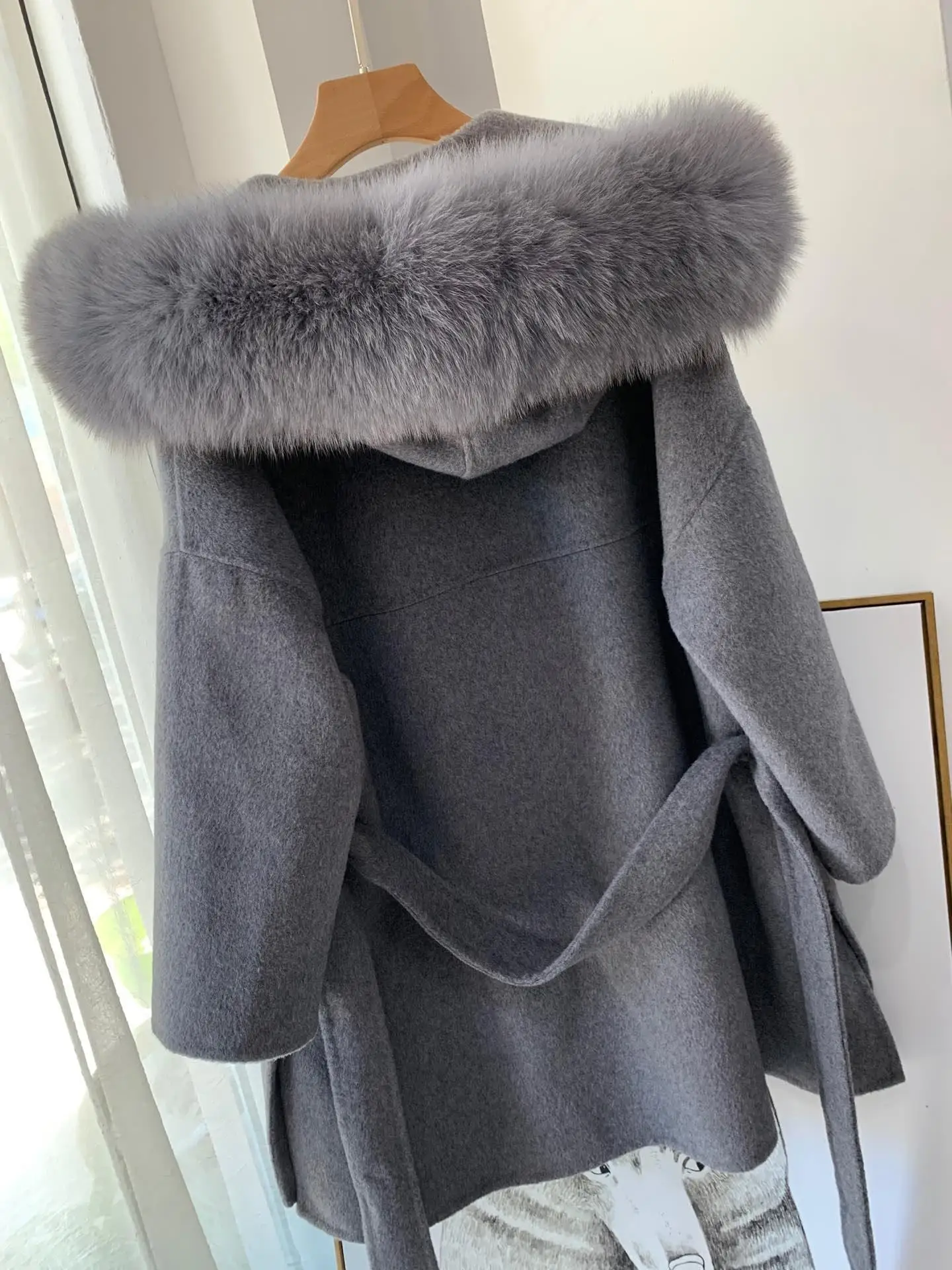 Корейское длинное кашемировое пальто с настоящим бренд Fox Fur Trim Hoodie теплое плотное пальто с большими карманами женская верхняя одежда зимнее пальто
