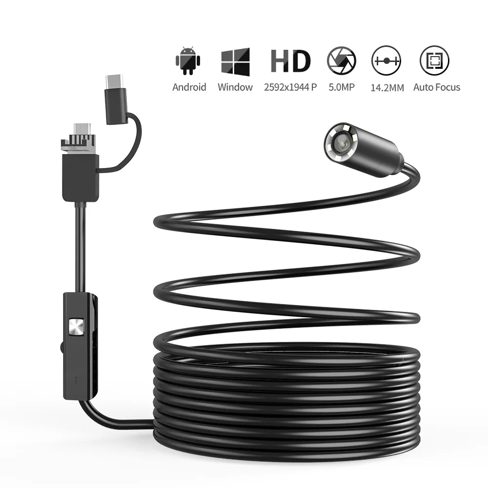 5.0MP USB эндоскоп 14 2 мм Wi Fi авто Фокус Инспекции Камера промышленный бороскоп с 6