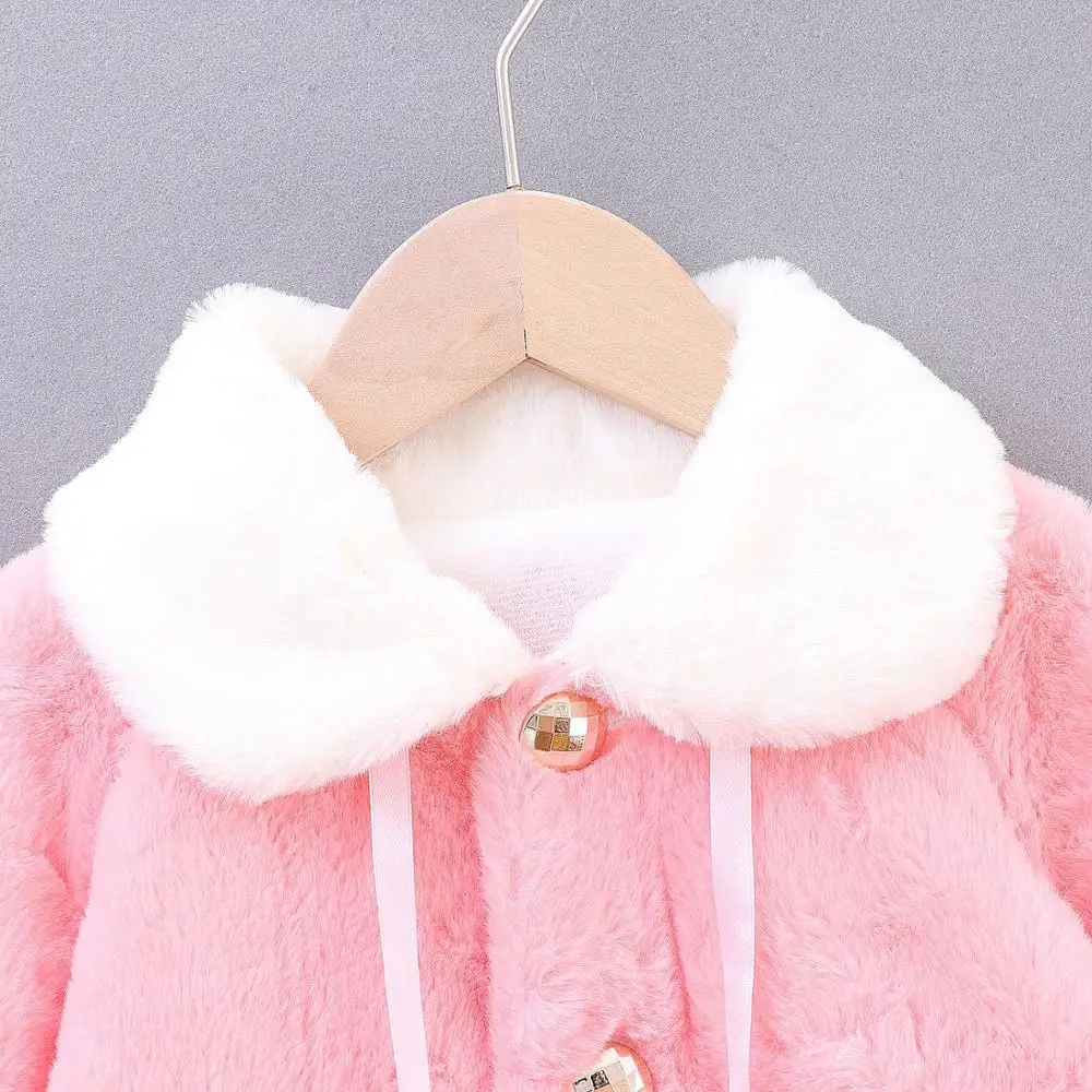 Зимнее теплое пальто с мехом для маленьких девочек Милая Детская куртка-накидка с капюшоном детская одежда, одежда для девочек, свадебное пальто для малышей