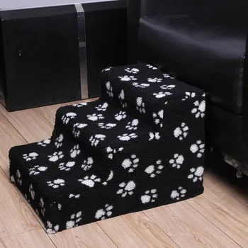 

Cat Dog Steps Black White Plastic Plush Ramp Paw Design Soft Small Climb Sturdy Pet Step Stairs Entertainment Space 45x35x30cm
