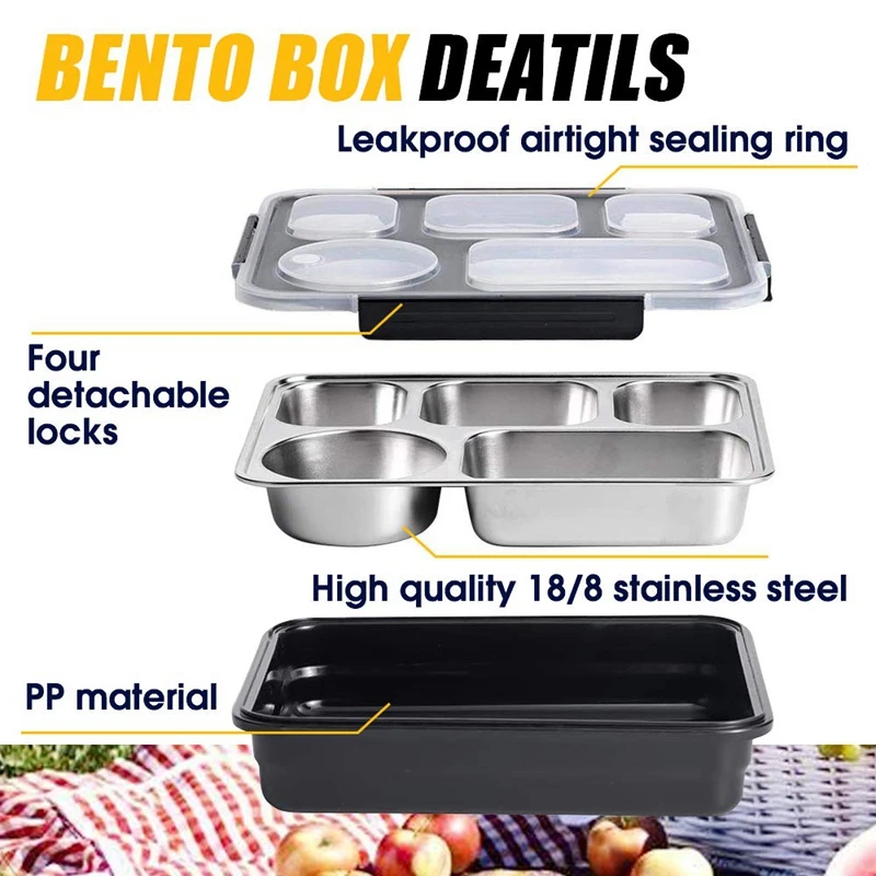 IALJ Топ Ланч Bento Box Изолированная нержавеющая сталь Квадратный Контейнер Для Хранения Продуктов герметичные с герметичным отделением для женщин и мужчин