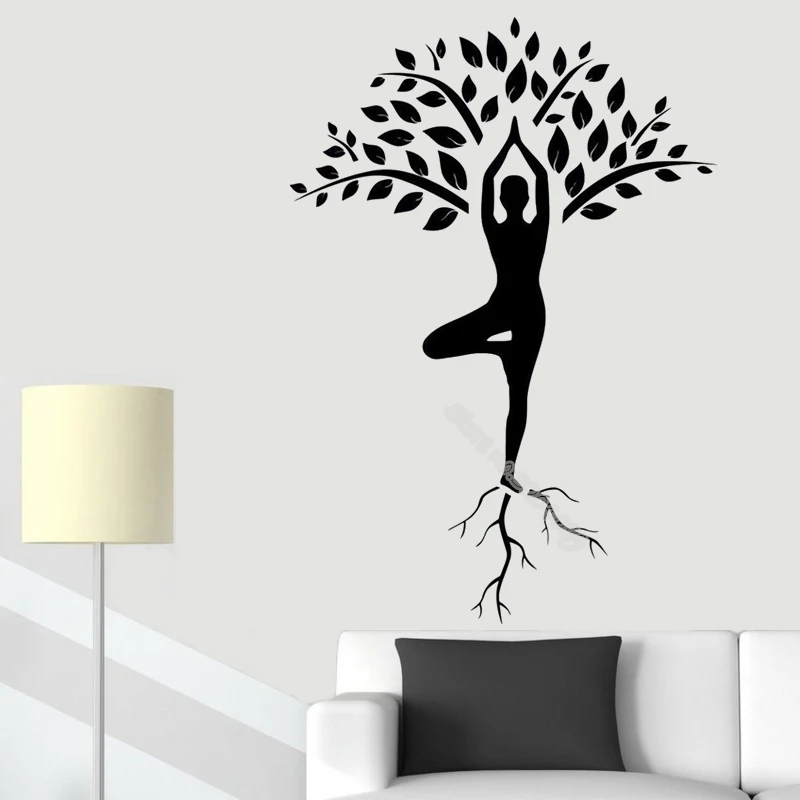 Yoga Pose Tree Styling Wall Decals Nature Murals Large Tree Silhouette