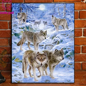 

square round Drill Wolf family in the snow Diy Diamond Painting Cross Stitch Mosaic Embroidery Pattern rhinestone Painting Gift