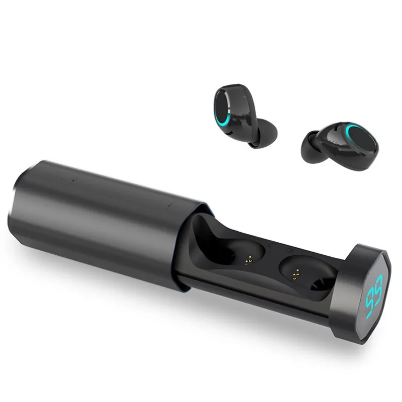 Black Soaiy T2, наушники, Bluetooth, мини наушники, V5.0, True, беспроводной, водонепроницаемый, для бега, спортивный, светодиодный, кабина, с шумоподавлением, гарнитура - Цвет: Black