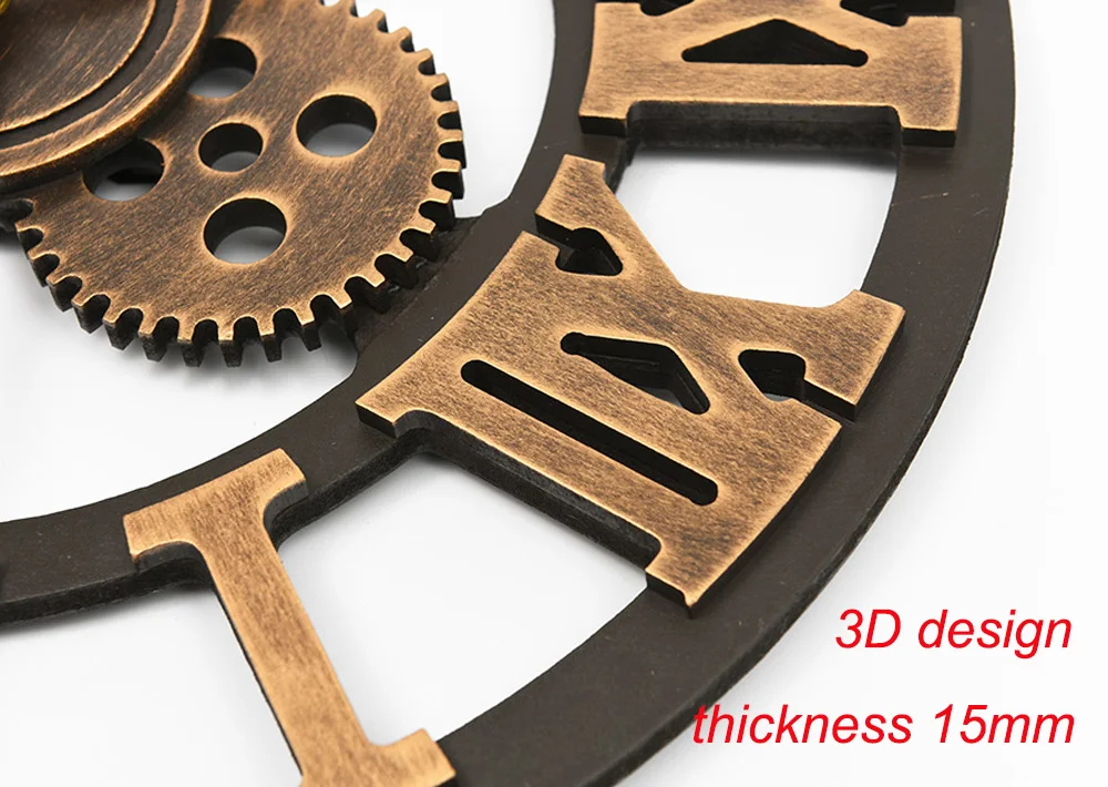 Handmade Oversized 3D retro rustic decorative luxury art big gear wooden vintage large wall clock on the wall Stereoscopic