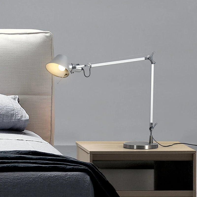 Lámpara de escritorio con brazo oscilante ajustable, luz LED moderna de aluminio plateado lectura, estudio, abrazadera, mesa de escritorio con Clip|Lámparas LED de escritorio| - AliExpress