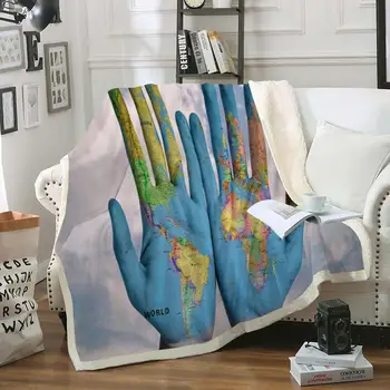 

Boho Map Blanket Hamsa Hand Throw Blanket Blue Hand Map Sherpa Fleece Blanket Flannel Blanket Soft Bed Blanket Sofa Blanket
