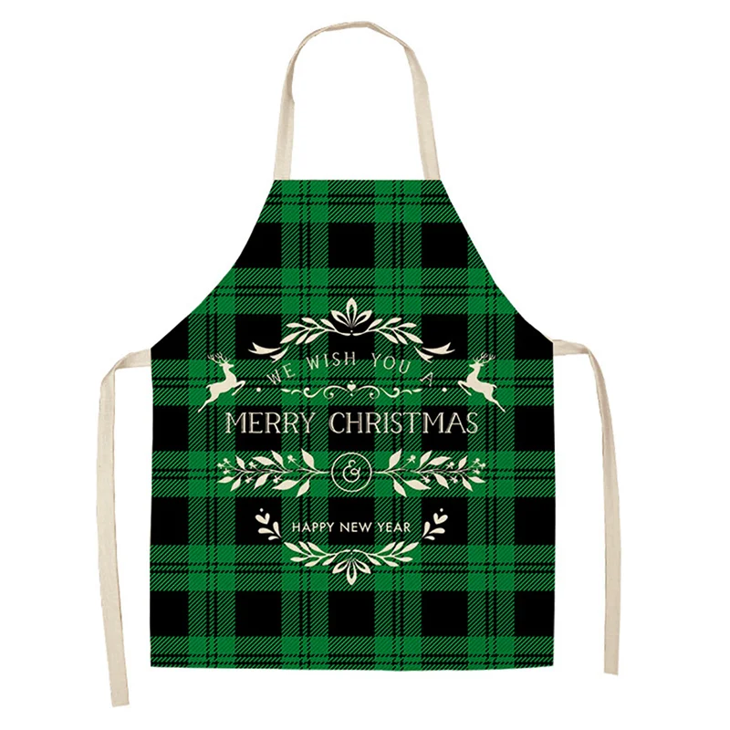 Christmas Apron Merry Christmas Lattice Printed Sleeveless Cotton Linen Aprons for Men Women Home Cleaning Tools