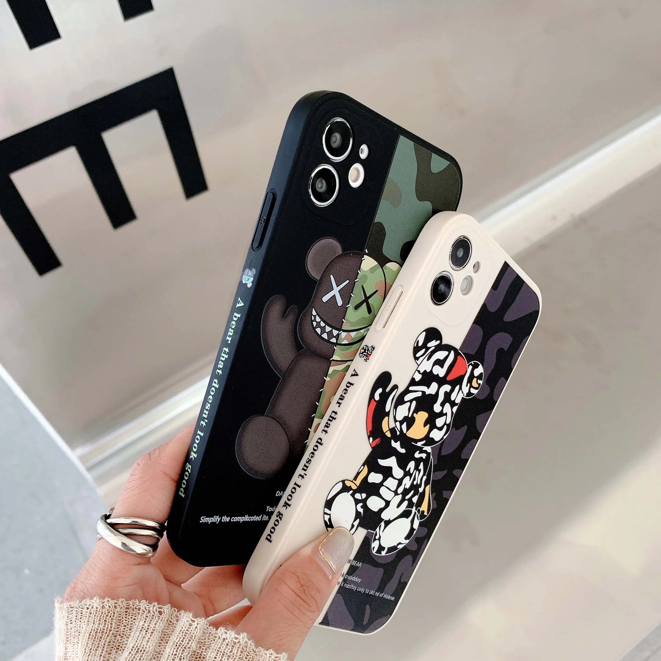 iphone 13 pro max case leather Cartoon Bear Soft Phone Cases for iPhone 11 12 13 Pro Max 12 Mini Camera Lens Protective Case for iPhone XR XS Max X 7 8 Plus Se best cases for iphone 13 pro max