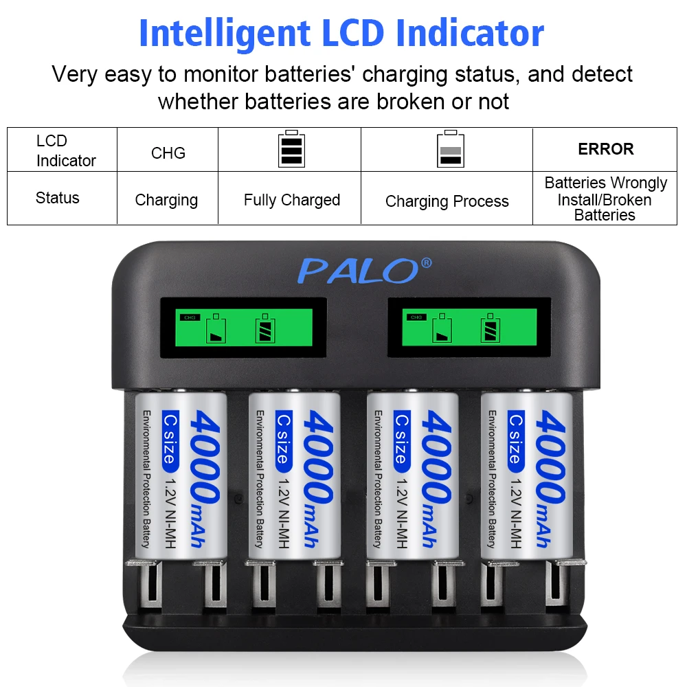 2-8pcs C Size LR14 Rechargeable Battery 4000mAh Type C Battery 1.2V NI-MH Rechargeable C Batteries for Flashlight Gas Cooker