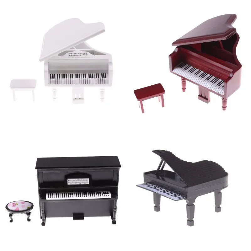 

Dollhouse Miniature Vivid Wooden Piano with Stool Musical Instrument Model for Doll Acc Home Decor Children Toy Gift