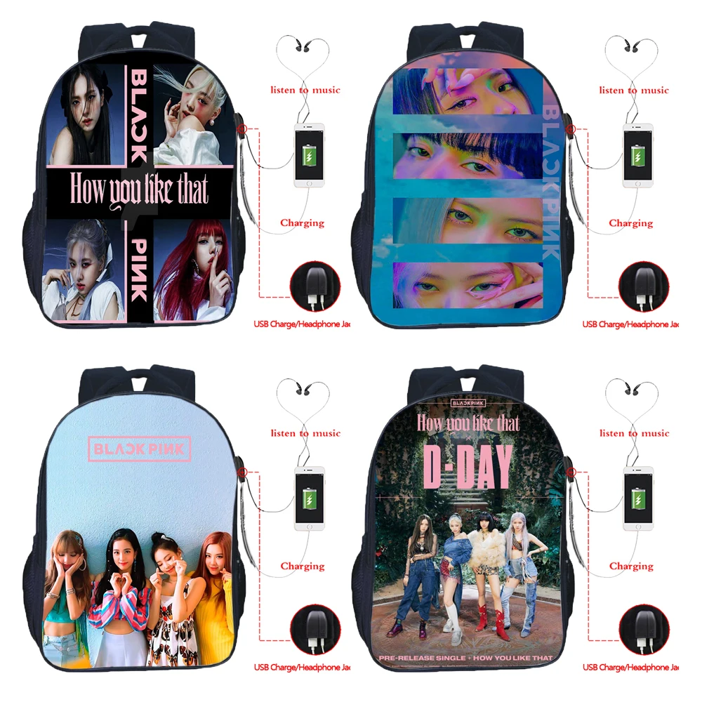 

New BLACKPINK How You Like That Backpack Women Men USB Charge Backpack Students School Bag Teenage Boys Girls 16inch Travel Bags