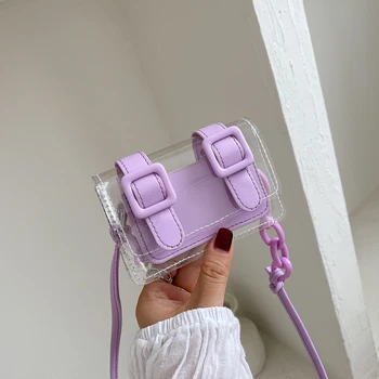 

Popular Simple Female Daily Bag Transparent PVC Crossbody Handbags Lady Casual PU Splicing Mini Shoulder Bags