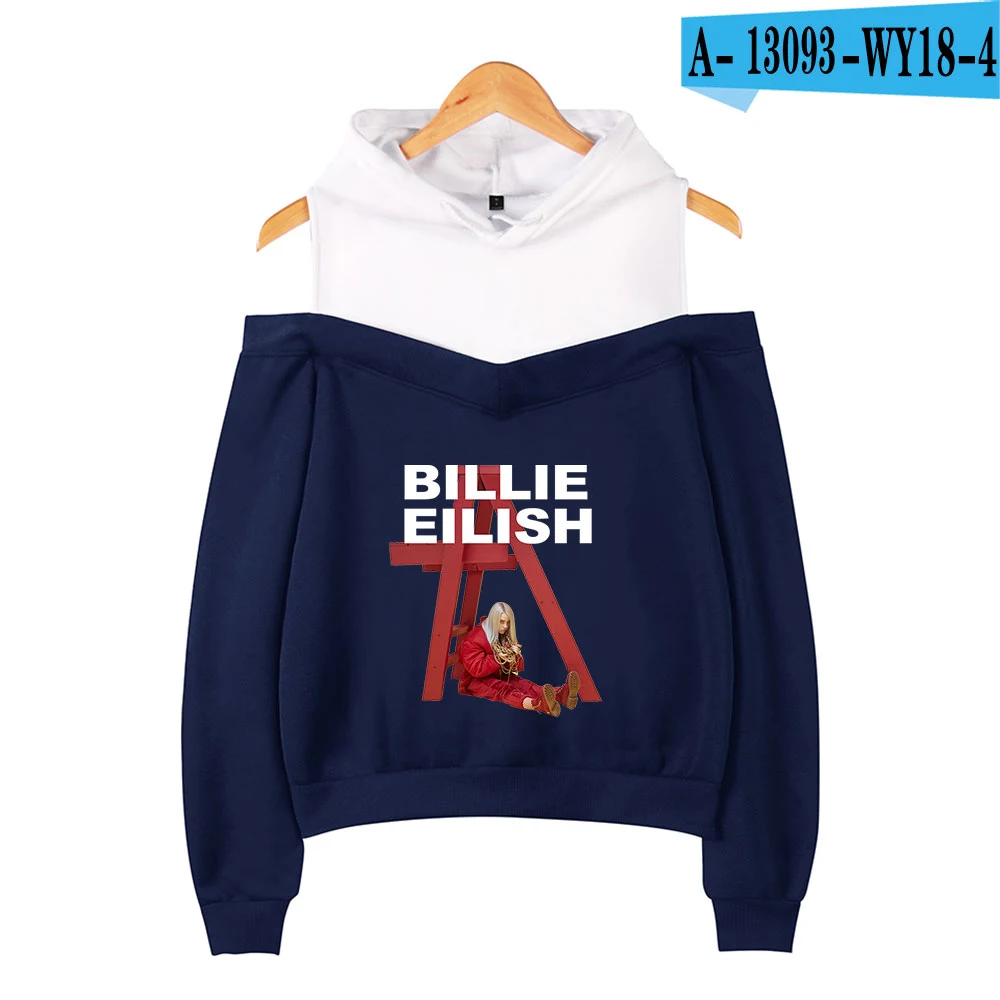 Billie Eilish/женские толстовки с открытыми плечами, новые эксклюзивные повседневные Мягкие Толстовки с принтом, уличная одежда - Цвет: navy