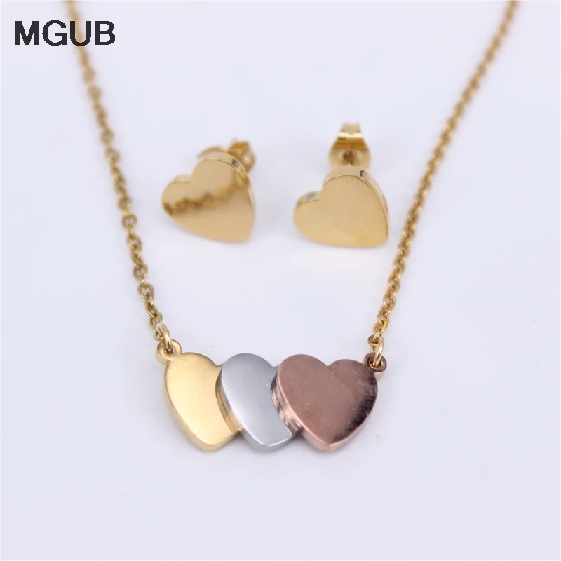 Three-Tone Hearts Necklace and Earrings